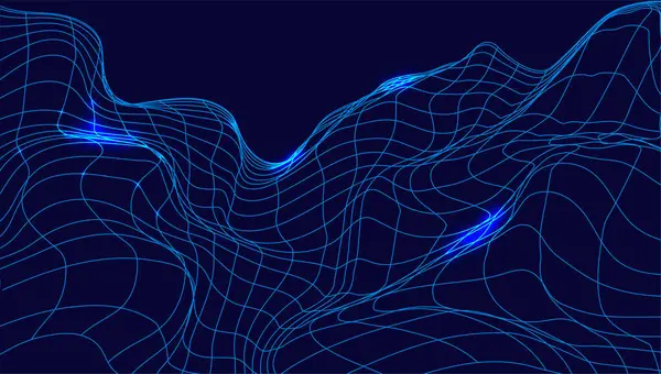 Soyut mavi dalga arkaplanı. Dağ manzarasının taklidi, afiş, mavinin tonları. Vektör, neon. Mavi arkaplan