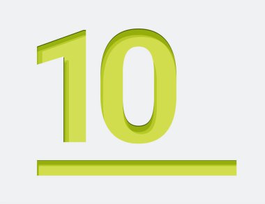 Yeşil numara 10. Vektör tasarım elemanı. Yeşil numara. Vektör 3 boyutlu illüstrasyon. Gölgeli sayılar.