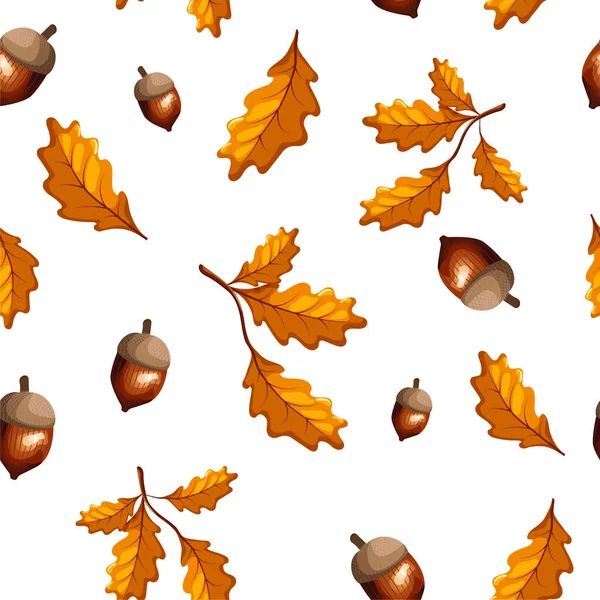 Sonbahar yaprakları ve meşe palamudu ile kusursuz desen. Vektör meşe. Sonbahar