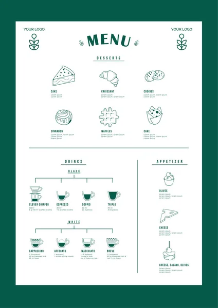 Kafe menüsü restoran broşürü. Gıda tasarım şablonu. Kahve menüsü