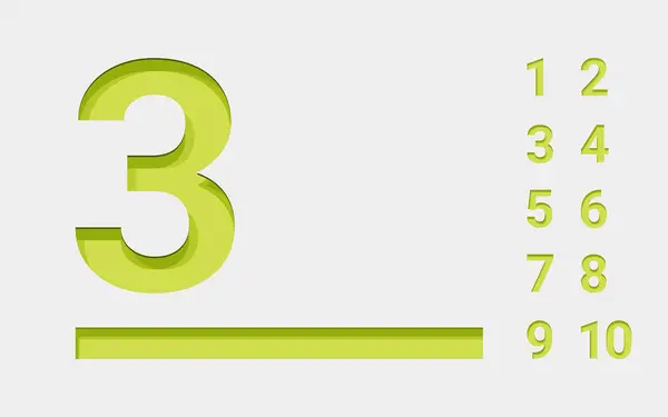 Yeşil Sayılar. Bir 'den Dokuz' a izole numaralar. Vektör tasarım elemanları. Yeşil sayılar ayarlandı. Vektör 3 boyutlu illüstrasyon. Gölgeli sayılar.