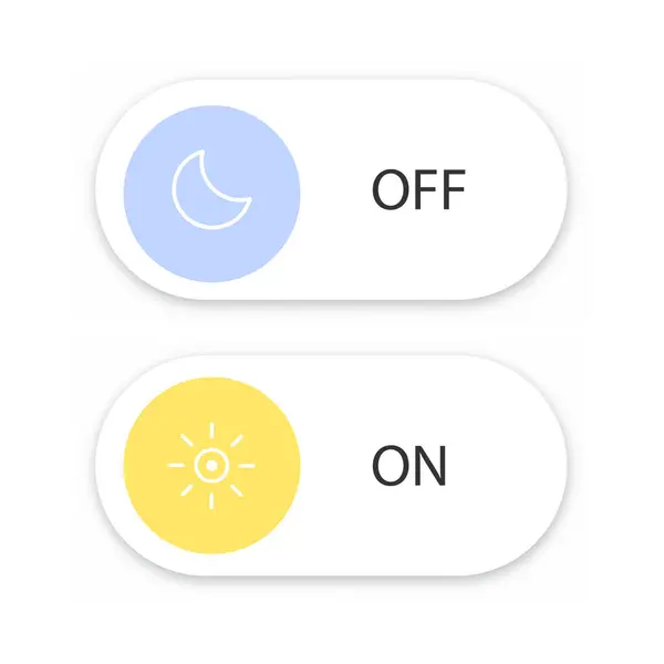 Işık veya karanlık tema için element düğmesini değiştir. Dijital şalter sembolü. Uygulama için gündüz kipi simgesi. Akıllı telefonun göstergesi bu. Beyaz üzerinde ön kontrol gerçekçi vektör illüstrasyonu