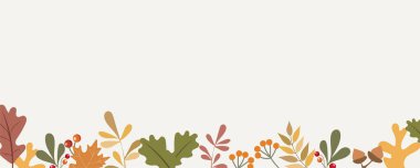 Yatay pankartı indir. Elle çizilmiş pürüzsüz desenli şirin renkli yapraklar. Sonbahar yaprağı sınırı. Vektör illüstrasyonu
