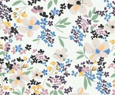 Kusursuz çiçek desenleri. Yaz çiçekleri. Basit düz modern çizim. Tekstil ve moda tasarımı için çiçek dokusu koleksiyonu. Bahar botanik baskısı.