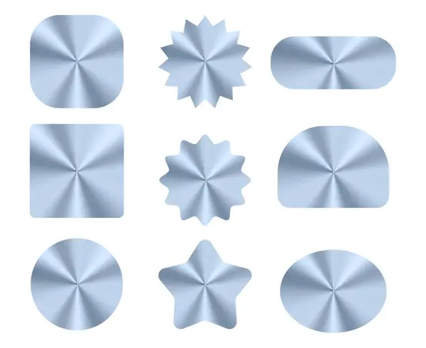 Mavi holografik çıkartmalar. Hologram etiketleri. Tasarım modelleri için çıkartma şekilleri. Holografik desenli etiketler önizleme etiketleri, etiketler için. Vektör illüstrasyonu