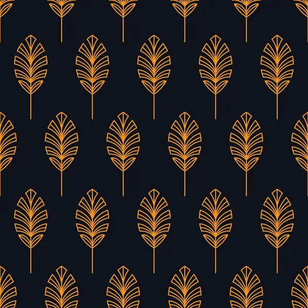 Klasik Art Deco Kusursuz Desen. Süslü geometrik dekoratif. Siyah retro arka plan. Turuncu ögeler