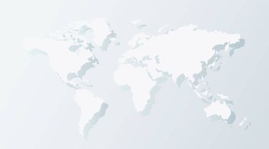 Dünya haritası vektörü, beyaz arkaplanda izole. Düz Dünya, web sitesi şablonu için gri harita şablonu, yıllık rapor, infografikler. Dünya haritasına benzer bir ikon. Dünya çapında seyahat, harita silueti arkaplanı.
