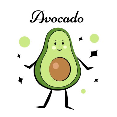 Beyaz arka planda yüzü olan bir avokado. Vektör illüstrasyonu