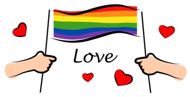 LGBT bayrağı. Aynı cinsiyette aşk. Gay Onur Yürüyüşü. Vektör illüstrasyonu