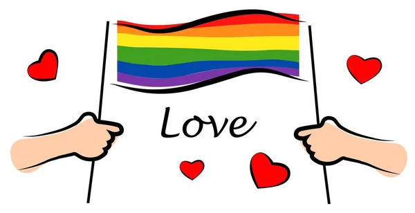 LGBT bayrağı. Aynı cinsiyette aşk. Gay Onur Yürüyüşü. Vektör illüstrasyonu