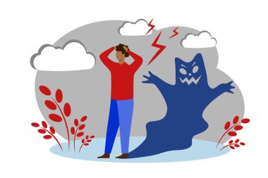  Koyu tenli biri korkar. Vektör illüstrasyonu