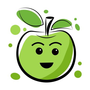 Beyaz arkaplanlı yeşil elma. Vektör illüstrasyonu