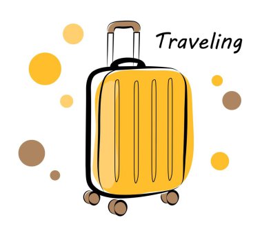 Beyaz arka planda sarı bavul. Vektör illüstrasyonu