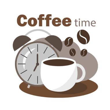 Bir fincan kahve ve bir saat. Vektör illüstrasyonu