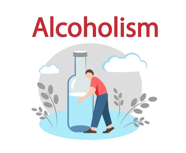 Homme Une Bouteille Vodka Dépendance Alcool Illustration Vectorielle — Image vectorielle