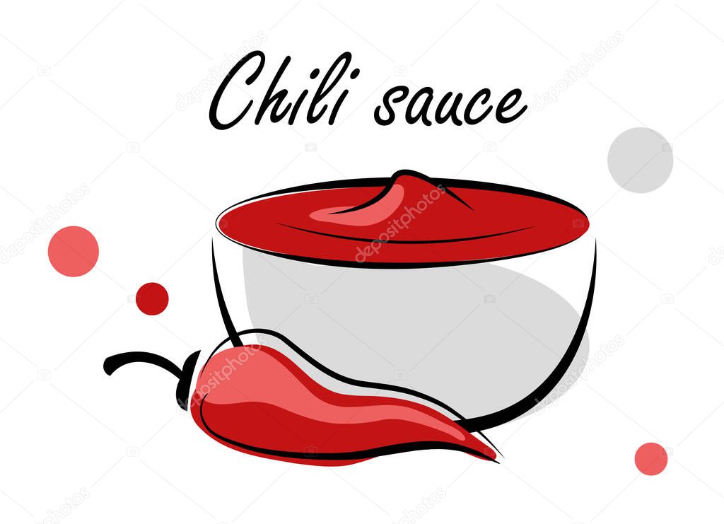 Chili sauce on white background. Vector illustration in doodle style. Vector illustration