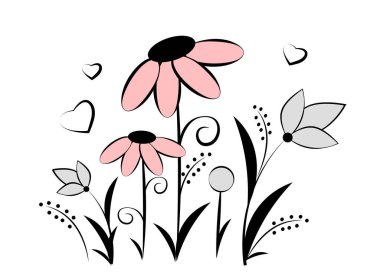 Beyaz arka planda karalama tarzında çiçekler. Vektör illüstrasyonu