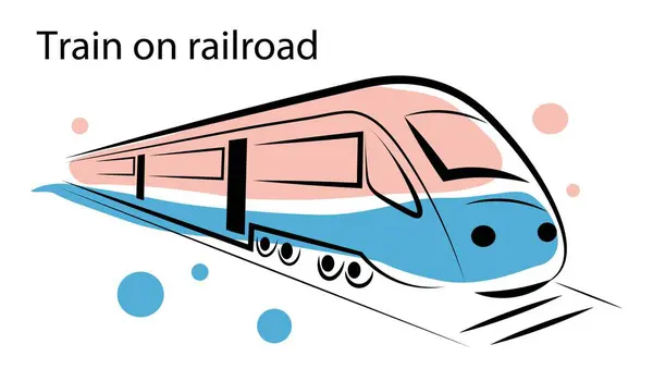 Demiryolunda tren var. Karalama tarzında vektör illüstrasyonu. Vektör illüstrasyonu