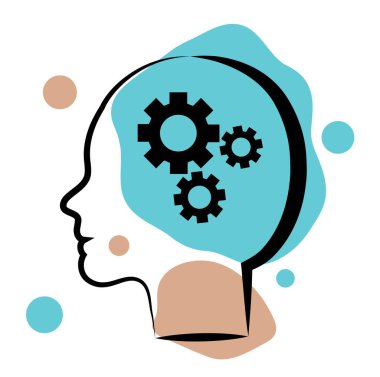 Gears 'lı Kadın Kafa. Vektör illüstrasyonu