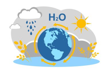 Doğadaki su döngüsü. Vektör illüstrasyonu