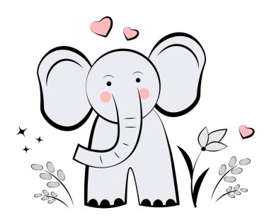 Beyaz arka planda bebek fil. Vektör illüstrasyonu