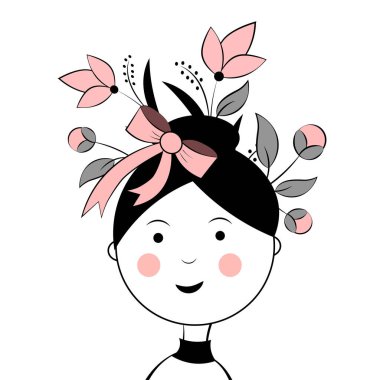 Kafasında çiçekler olan bir kadın. Kişisel gelişim. Vektör illüstrasyonu