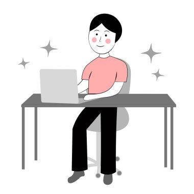 İşçi. Masada oturan adam. Vektör illüstrasyonu