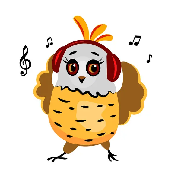 Sarı kuş kulaklıkla müzik dinliyor. Vektör illüstrasyonu