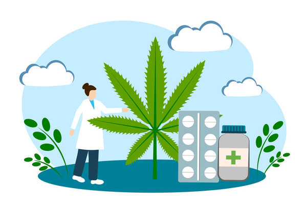 Растение марихуаны как лекарство, рецепт на легальные наркотики. Медицинская марихуана для пациентов. Векторная иллюстрация