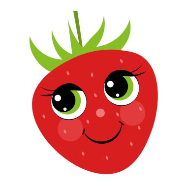 Beyaz arka planda yeşil gözlü sulu, olgun çilekler. Vektör illüstrasyonu