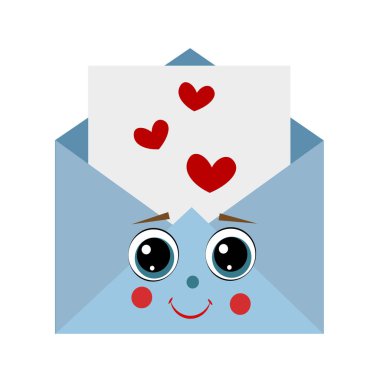 Beyaz arka planda gözleri olan açık bir zarf. Aşk Mektubu. Vektör illüstrasyonu