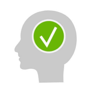 Beyaz arka planda kafada bir kene. Düzenli Düşünceler ve Çözülmüş Sorunlar Konsepti. Vektör illüstrasyonu