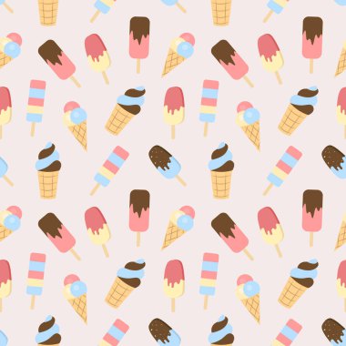 Pembe arka planda dondurması olan kusursuz yaz şablonu. Vektör illüstrasyonu