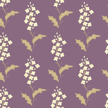 Mor arka planda çiçekler olan kusursuz bir desen. Vektör illüstrasyonu