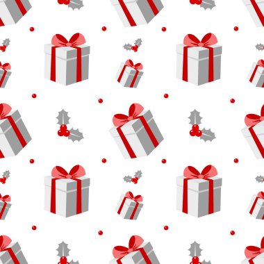 Kusursuz desenli hediyeler ve beyaz bir arka planda çobanpüskülü. Vektör illüstrasyonu