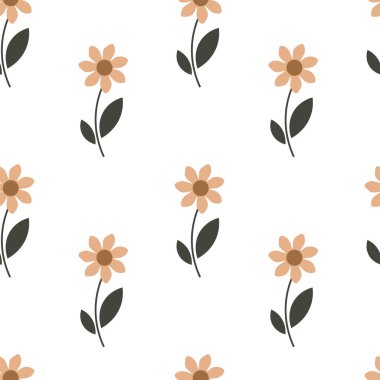 Beyaz bir arka plan üzerinde bej çiçekli seamless modeli. Vektör çizim