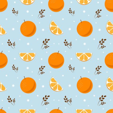 Mavi arka planda portakallı kusursuz desen. Vektör illüstrasyonu