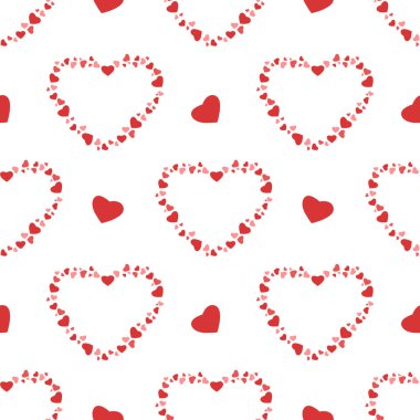 Beyaz zemin üzerinde kırmızı kalpler olan kusursuz bir desen. Vektör illüstrasyonu