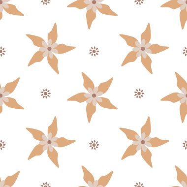 Beyaz bir arka plan üzerinde bej çiçekli seamless modeli. Vektör çizim