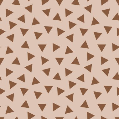 Bej arka planda kahverengi üçgenli kusursuz geometrik desen. Vektör illüstrasyonu