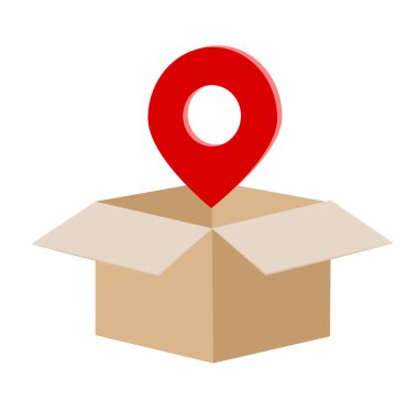 Geolocation and box on a white background. The concept of delivering goods and parcels to their destination. Vector illustration clipart