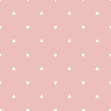 Pembe arka planda beyaz üçgenli kusursuz desen. Vektör illüstrasyonu