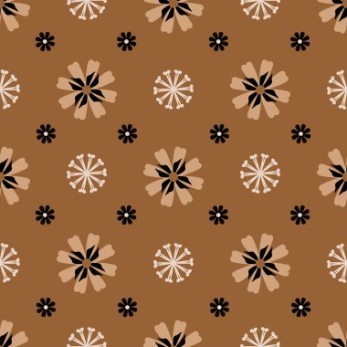 Kahverengi arka planda bej rengi olan kusursuz desen. Vektör illüstrasyonu