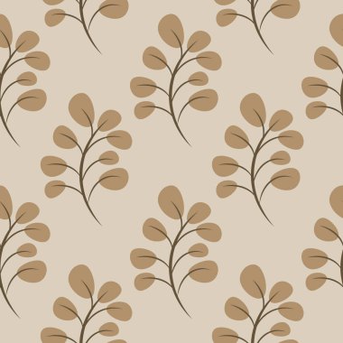 Bej arka planda kahverengi dalları olan pürüzsüz bir desen. Vektör illüstrasyonu