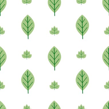 Beyaz Arkaplanda Yeşil Yapraklı Kusursuz Desen. Vektör illüstrasyonu