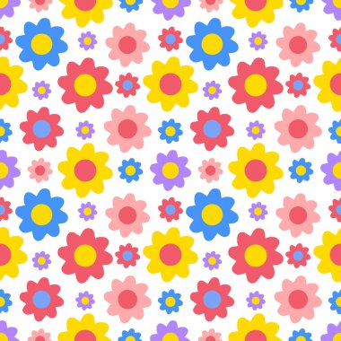 Beyaz arka planda renkli çiçeklerle kusursuz bir yaz şablonu. Vektör illüstrasyonu