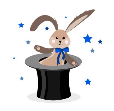 Beyaz arka planda silindir şapkalı bir tavşan. Vektör illüstrasyonu