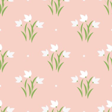 Pembe arka planda kar damlaları olan kusursuz bir desen. Vektör illüstrasyonu