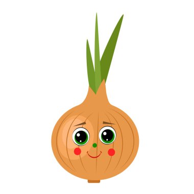 Beyaz arka planda yüzü olan soğan. Vektör illüstrasyonu