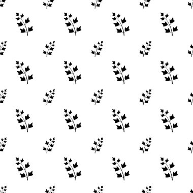 Beyaz arka planda yaprakları olan kusursuz monokrom deseni. Vektör illüstrasyonu